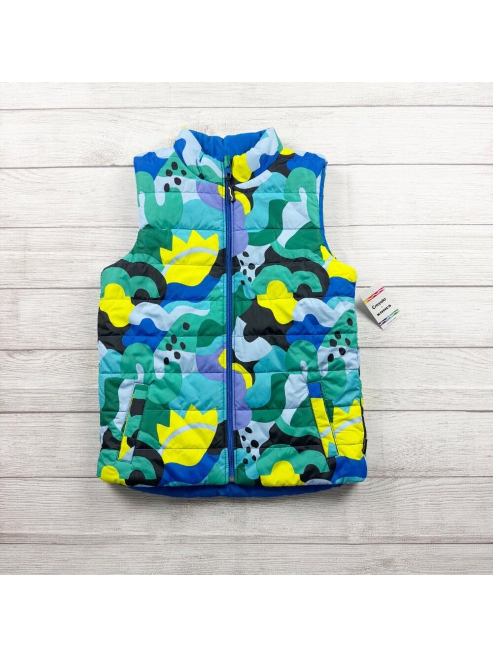 Kohl’s x Crayola Kids Puffer Vest Colorful Abstract Print Zip Up XL 14-16 NWT